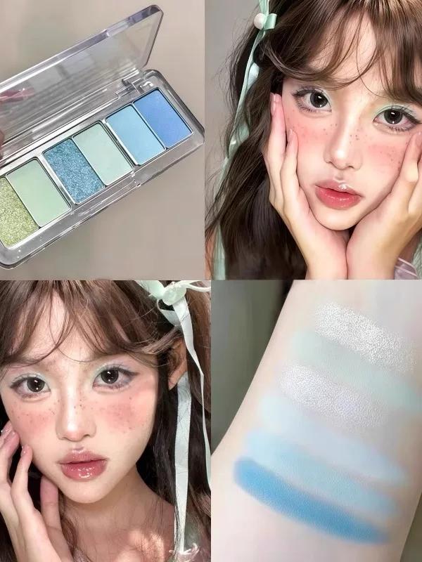 Summer Ice Is Blue and Green! Dopamine Eye Shadow Plate 2025 New Arrival Matte Shimmer Thin and Glittering Cool Blue Green