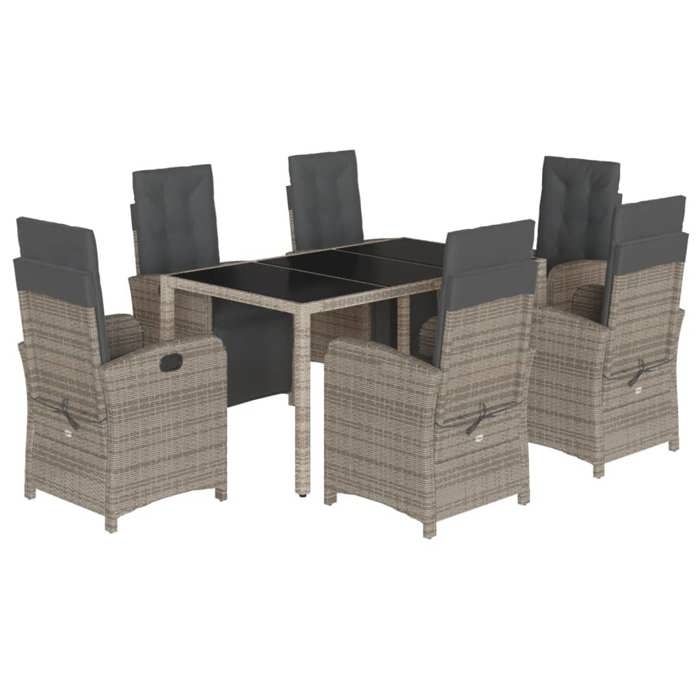 VidaXL Ensemble à Manger de Jardin avec Coussins 7 pcs, Table et Chaises avec Dossier et Repose-pied Réglables 3212465