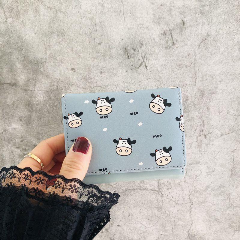 

Women Cute Wallet Cow Print Pu Leather Business Card Holder Female Girl S Coin Pouch Women Tri-Fold Cartoon Carteras Para Mujer