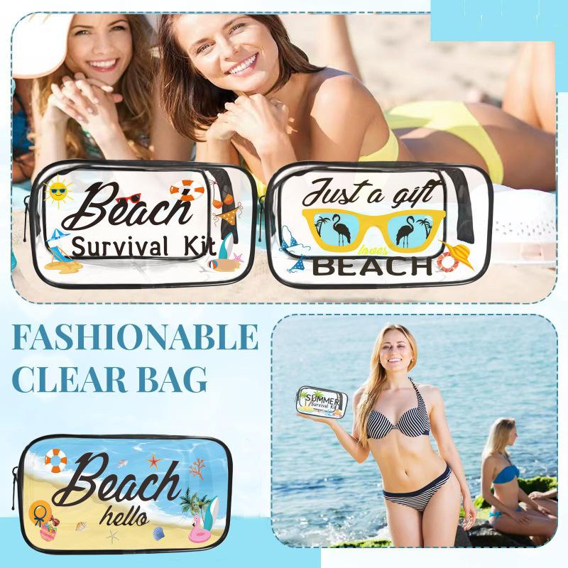 Spacious Cosmetic Bag Transparent Beach Style Portable Makeup Organizer Large Capacity for Travel Use