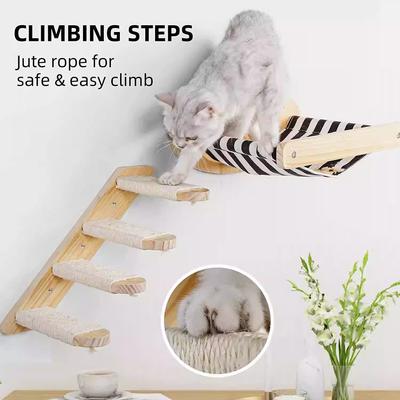 Wall-mounted Cat Tree with Four-Tier Steps Cat Tower Platform Jumping Pet Furniture Cat Hammock