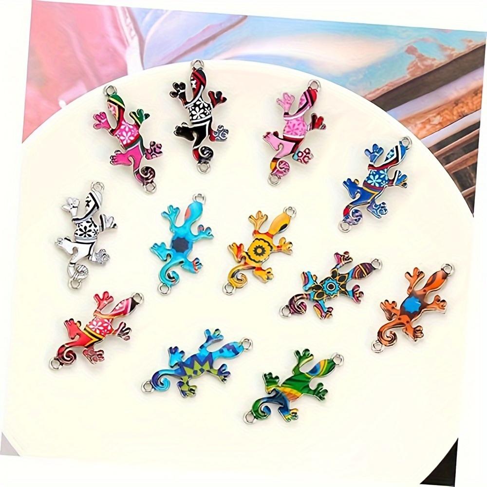 5/10/20 szt. Kreatywny wisiorek z serii zwierzęcej Kolory Kształt gekona jaszczurki Wisiorek z podwójnym kółkiem DIY Bransoletka Naszyjnik Kolczyki Breloczek