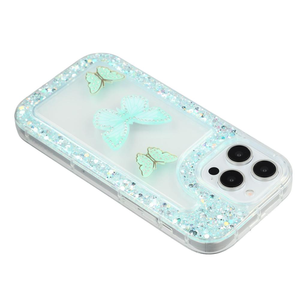 For iPhone 14 Pro Max Case DIY Butterfly Glitter Epoxy Soft TPU Phone Back Cover