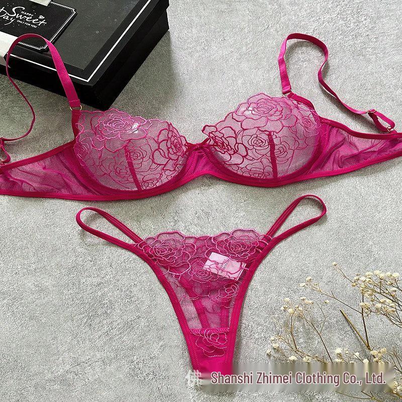 Temptation Floral Lace Three-Point Lingerie Set with Hollow Design