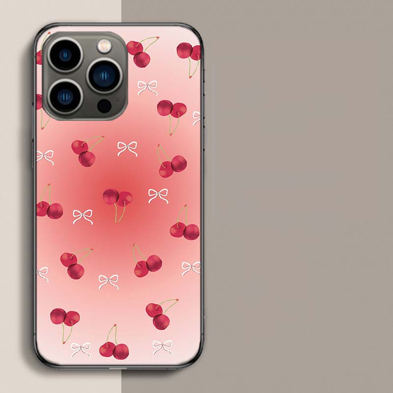 Cherry Bow Phone Case For Iphone 17 Air 15 Pro 14 Plus 16 Pro Max 17E 16E 12 13 Mini 11 Cover Cute Fundas