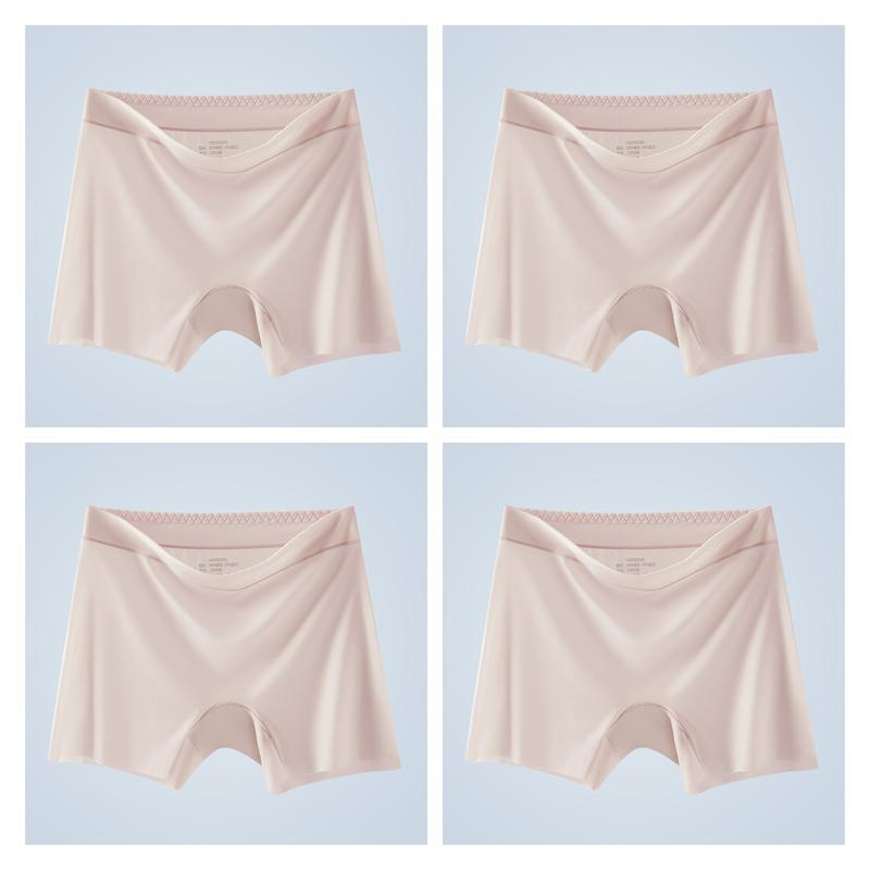 4 Stück Damen Eis seide Shorts Nahtlos Anti-Roll-Rand Anti-Scheuern Unterwäsche Dünn Atmungsaktiv Boxer Shorts