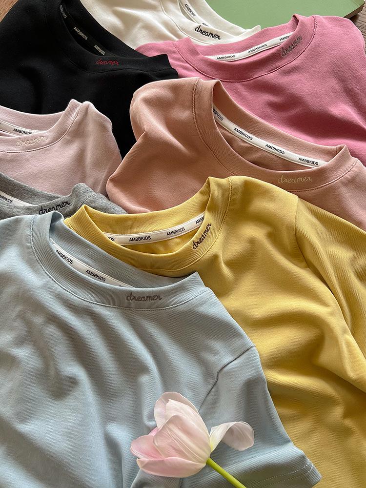 Girls' Korean Style Summer Round Neck T-Shirt - Trendy Casual Short Sleeve with Letters