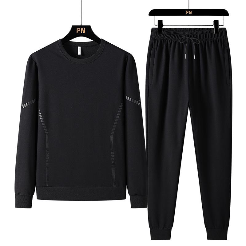 Men's Plus Size Cotton Sportswear Set: Stand Collar Jacket & Crew Neck Sweatshirt, Two or Three Piece Casual Set