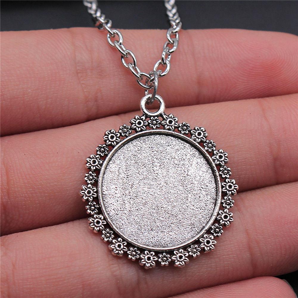 20mm Glass Cabochon Base Setting Tray 45cm Or 70cm Long Chain Necklace Girl Jewellery Wedding Anniversary New In DIY