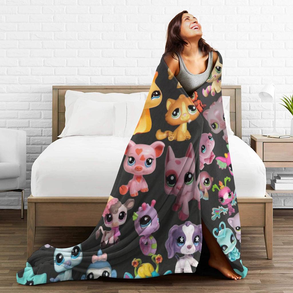 Warm Soft BlanketGirls Boys Travel Littlest Pet Shop Throw Blanket  Flannel Bedspread For Couch Chair Sofa Bed Novelty
