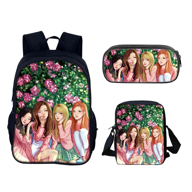 Set de Mochila Estudiantil Blackpink con Material de Nylon y Diseño Creativo para Uso Diario