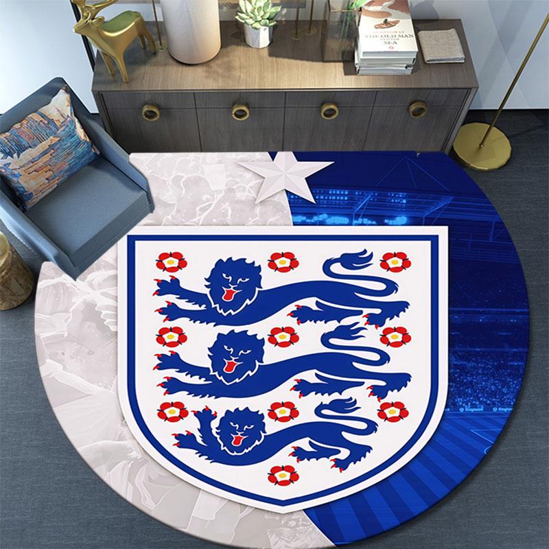 England Football   Round Rug, Non Slip Washable Circular Carpet For Living Room Bedroom Playroom, Sports Fan Decor, Holiday Birthday Gift