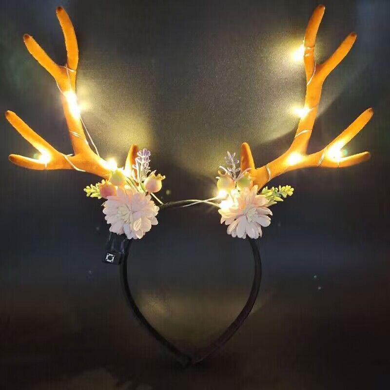 Glowing Reindeer Berry Antler Headband for Christmas & Halloween Parties