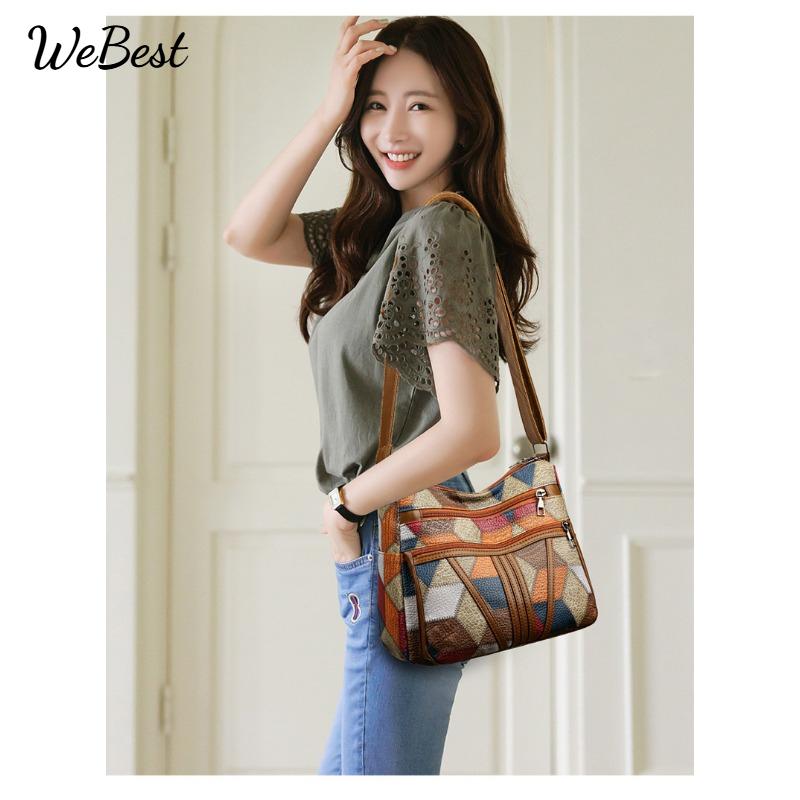 New Middle-Aged Mom Crossbody Bag Patchwork Color-Block Fashion Vintage Multi-Compartment Large Capacity Commuter Shoulder Bag