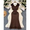 Summer New Arrival Knitting Dress Women's French Retro Fancy Silm Slim Looking Elegant Show Figure Fishtail Dress