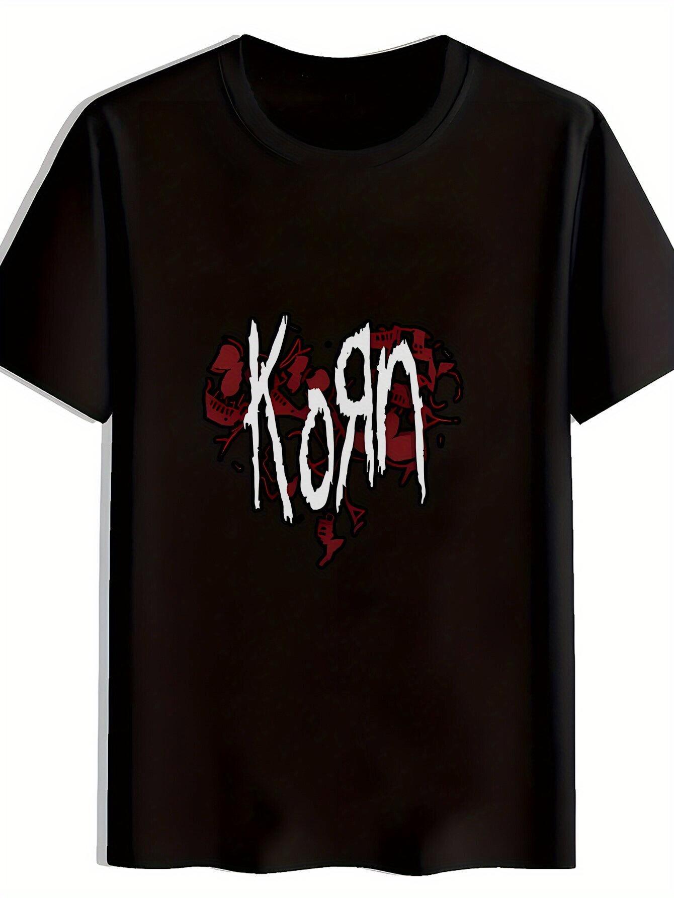 KORN Graphic Print Short-Sleeve T-shirt - Black with Red & White Band Logo XXL