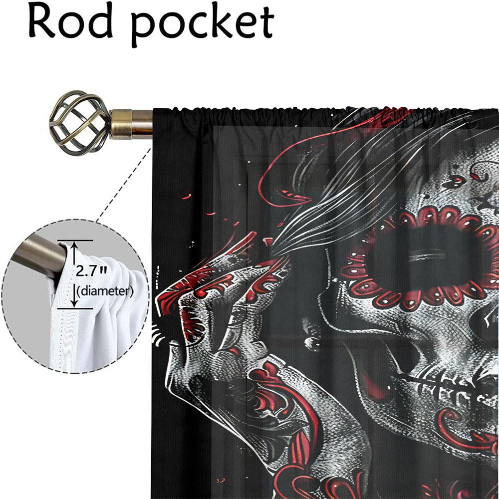 2Pcs Gothic Curtains Black Red Skull Rose Pattern Living Room Bedroom Sunshade Mysterious Dark Style Decor Curtains