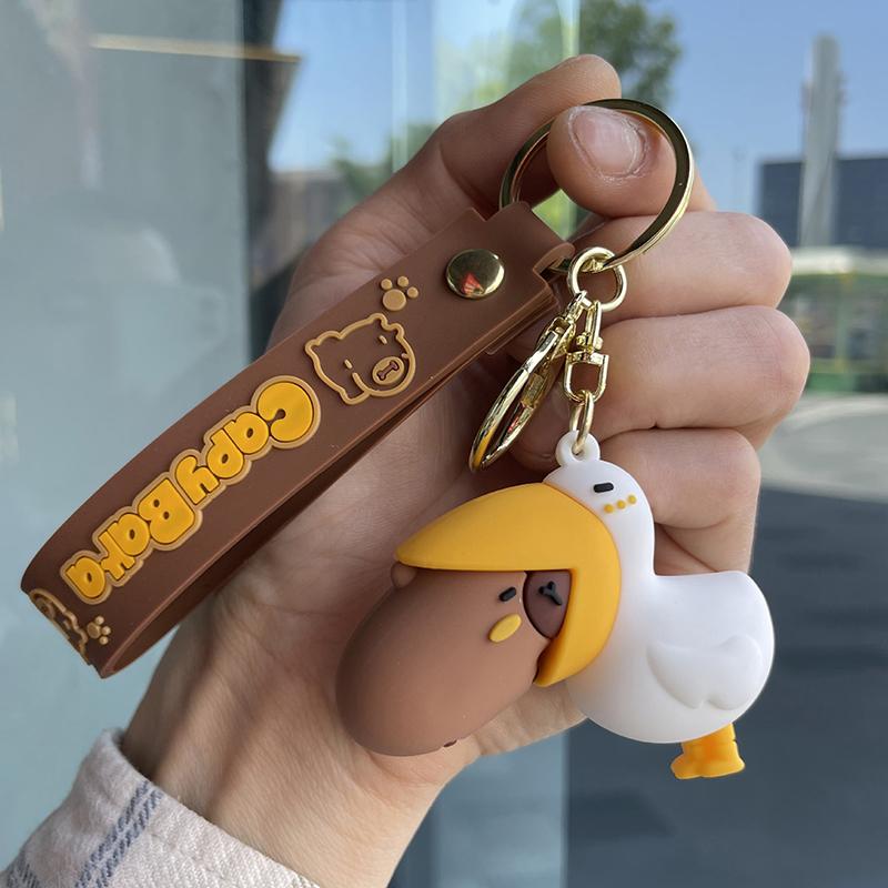 Cute Capybara Keychain Cartoon Animal Doll Keyring Lovely Bag Pendant Backpack Hanging Decoration Couple Gifts