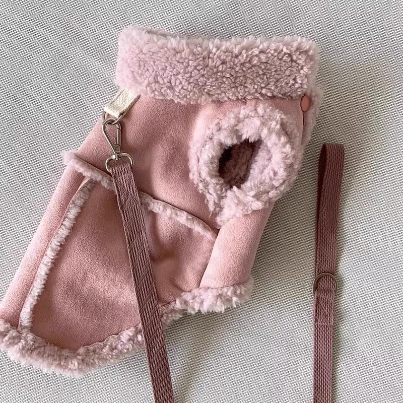 Brown Suede-Like Dog Vest Small Breeds Like Bichon Frise Teddy Warm Winter Coat With Leash Attachment