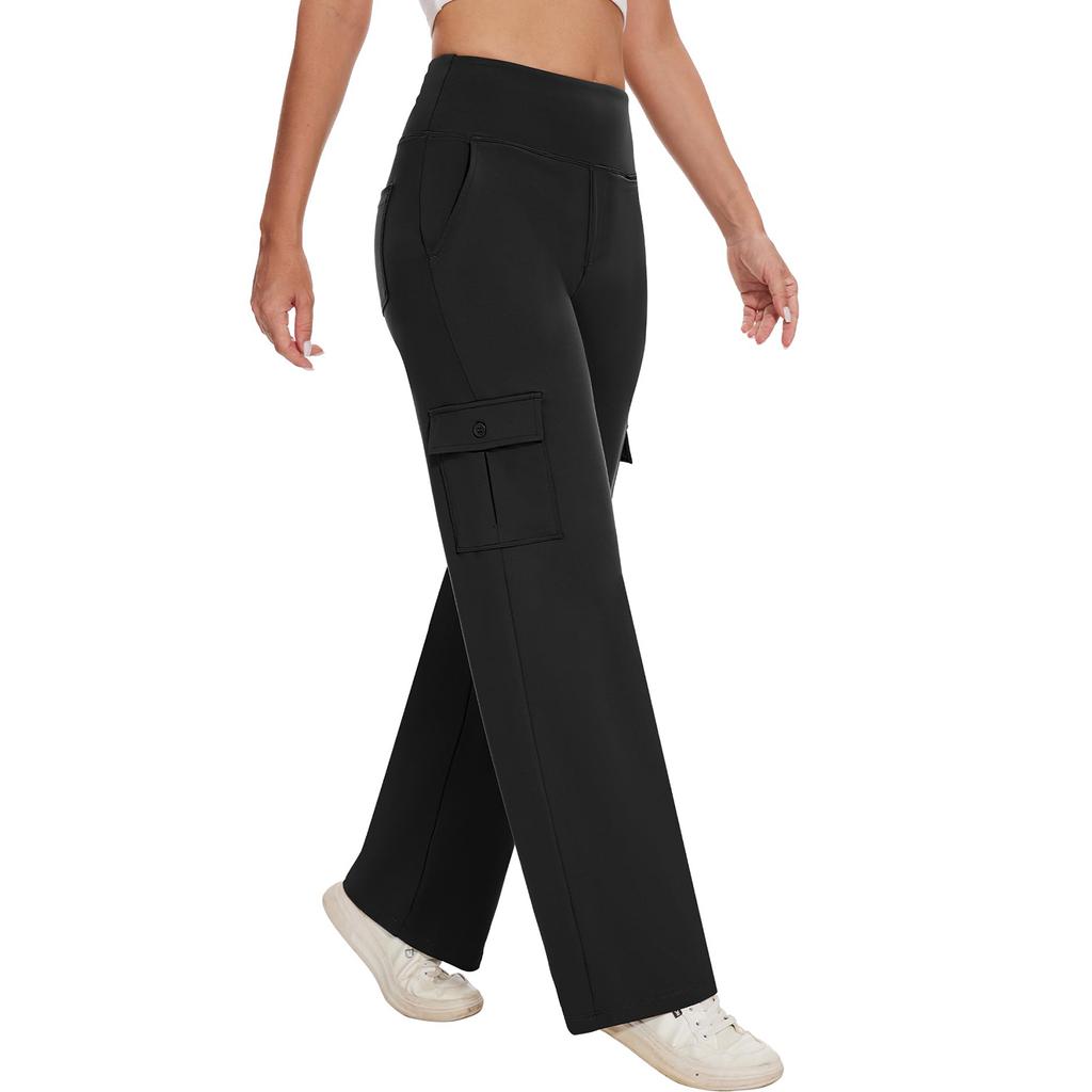 Women High Waist Cargo Pants with Pockets Stretchy Wide Leg Work Pants Casual Utility Travel Trousers for Business Outdoor Activities