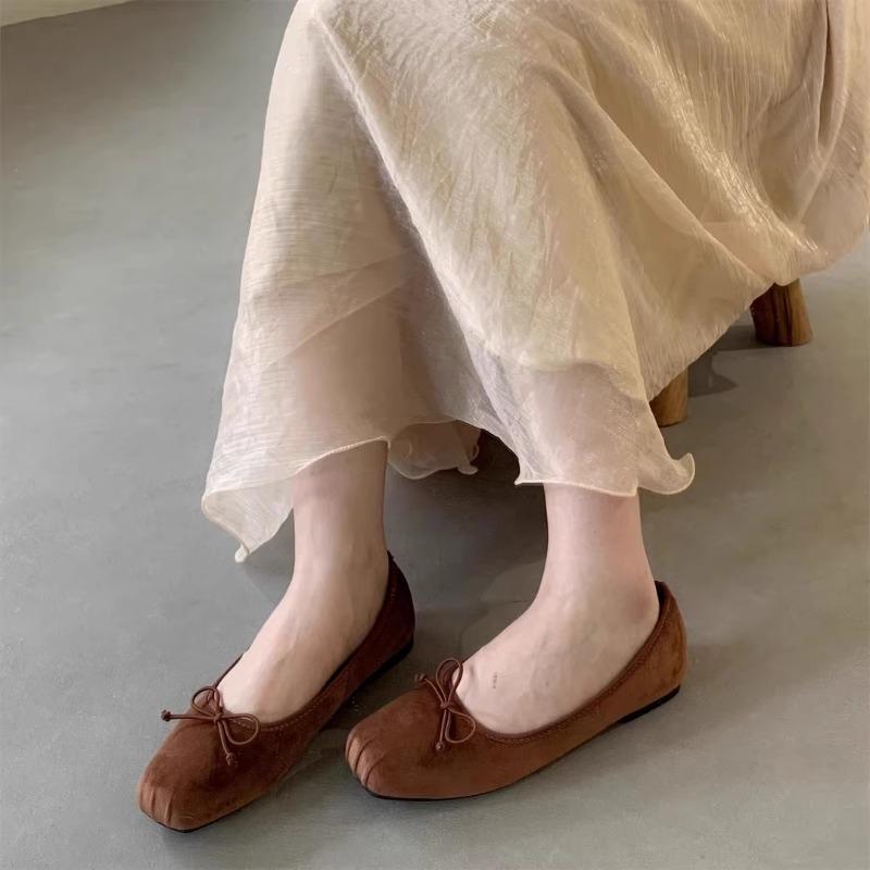 Fashion Flat Shoes for Women Spring and Autumn 2024 New Square Toe Bow Shallow Square Solid Color Large Size 43 44 Loafers Ladies Shoes