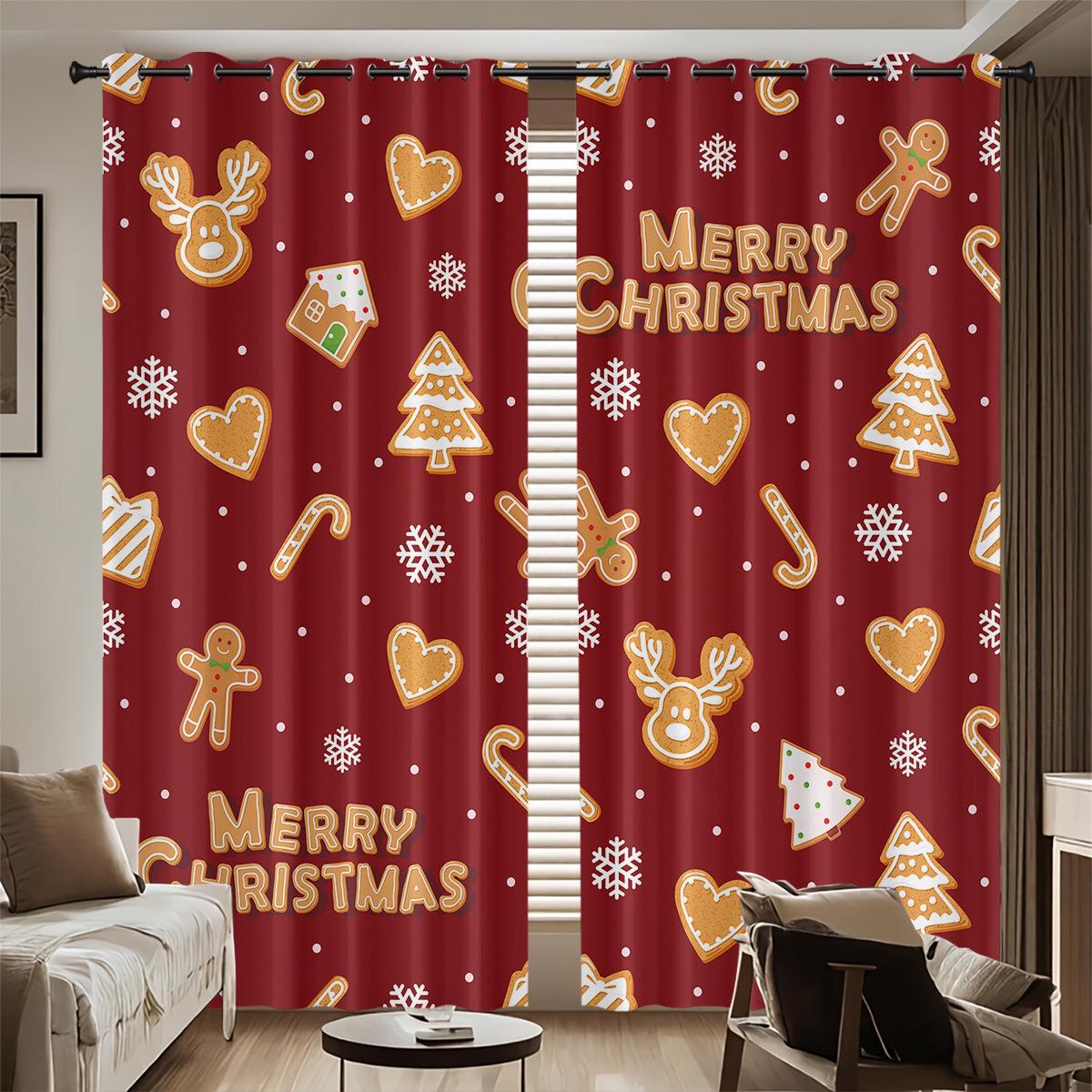 Custom Christmas Gingerbread Man Blackout Curtains - Digital Print, High-Precision Sun Protection, Polyester Fabric 140x160 cm