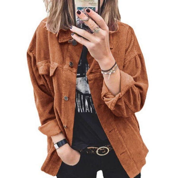 New Women Corduroy Jacket Button Casual Coat Fall Winter
