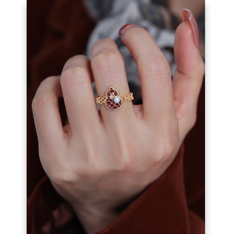 Открытое кольцо с жемчугом, покрытое 18-каратным золотом, с эффектом капельного масла - Высококачественное кольцо для пальцев в ретро-китайском стиле