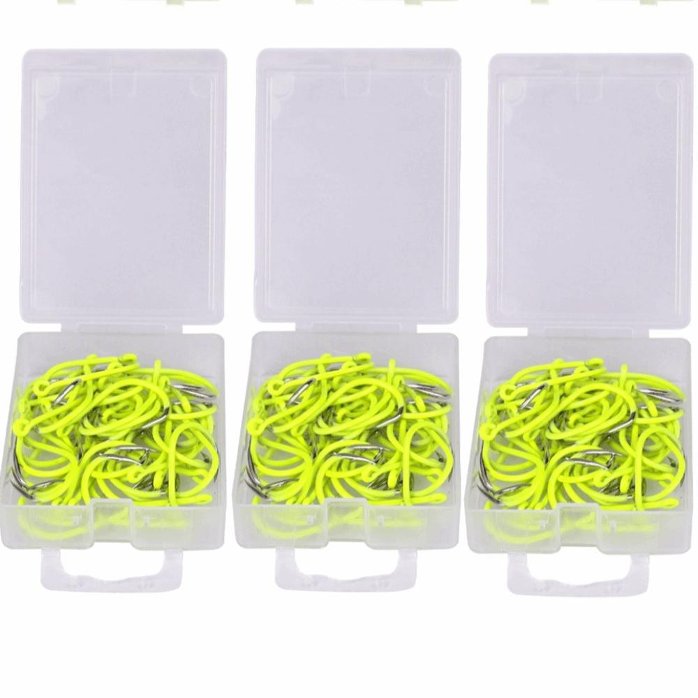 100PCS Fluorescent Green Octopus Fishing Hooks Fishing Accessories Catfish Bass Tuna Walleye Trout