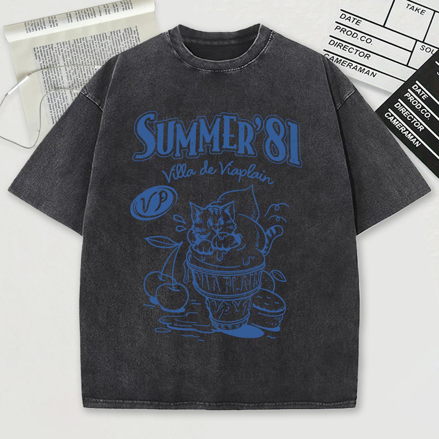 

Лето 81 Вилла Де Виаплен Принтованные Футболки Снежной Стирки Мужская Хлопковая Футболка Унисекс Трендовая Спортивная Одежда Круглый Вырез Свободный Короткий Рукав 3XL