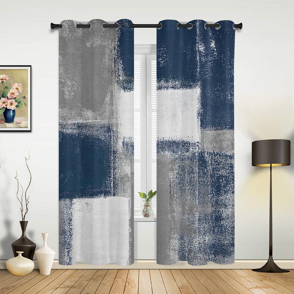 Red Grey White Oil Painting Abstract Geometric Curtains Bedroom Living Room Drapes Kitchen Window Curtain Home Decor Polyester Washable Sitting Ready