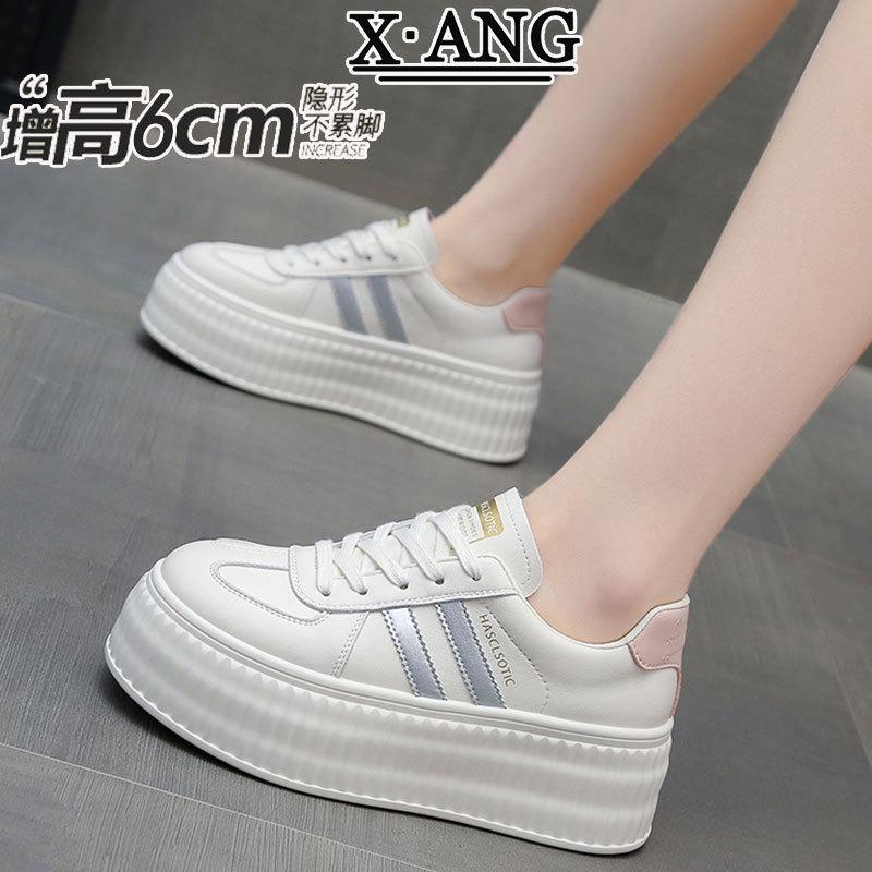 Leather children's thick-soled heightening women's shoes spring new versatile little white shoes casual sports board shoes