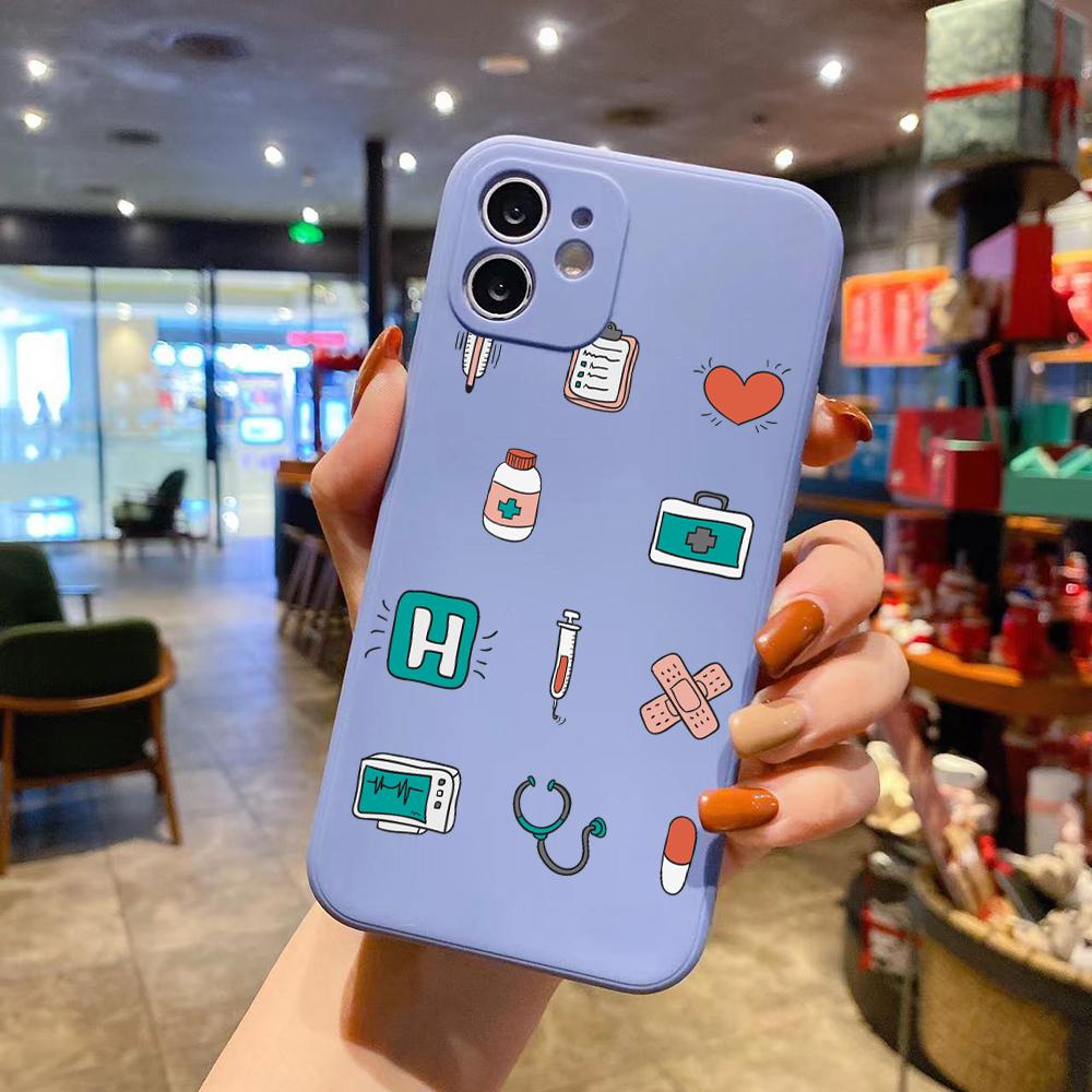 

Милый квадратный жидкий силиконовый чехол для телефона с изображением медсестры в форме сердца для iPhone 14 11 12 13 Pro Max Mini X XS XR 7 8 Plus SE2 DIY чехол iPhone 11Pro Max