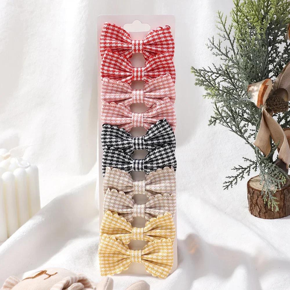 10PCS/Set New Girls Cute Plaid Print Hairpins for Kids Children Sweet Headband Hair Clips Barrettes Fashion Bow Hair Accessories