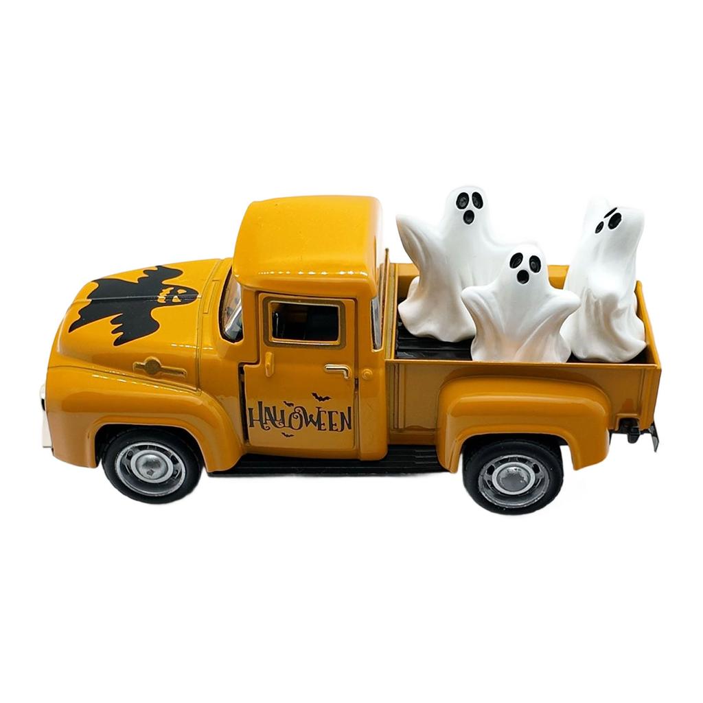 Vintage Halloween Alloy Truck Model with Ghostly Figurines Vehicle Collectible Ornament Farmhouses Home Office Decors