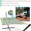 Outdoor Quilted Double Hammock with 15-Foot Stand in Blue and Green for 2 People - 400-Pound Capacity - Durable Polyester Fabri
