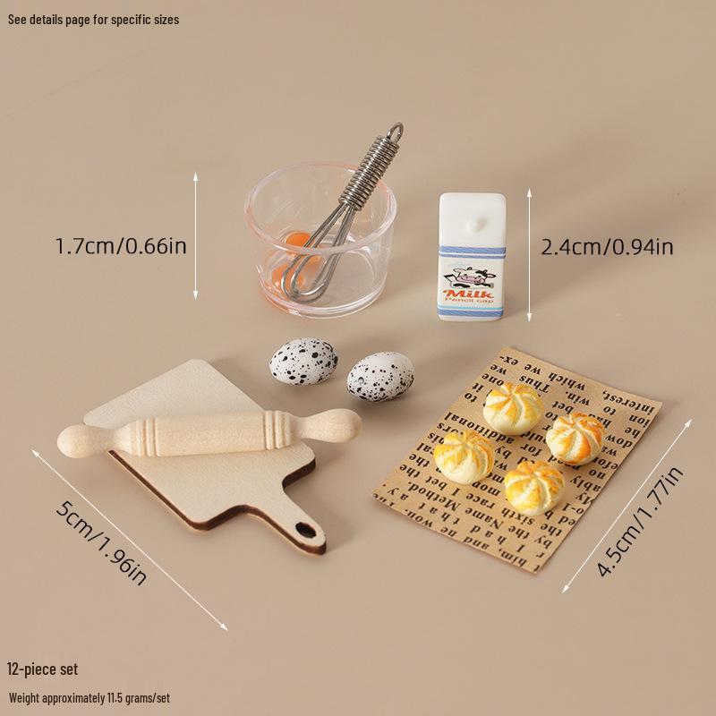 Miniature Dollhouse Kitchen Toys: Egg, Rolling Pin & Scene Accessories