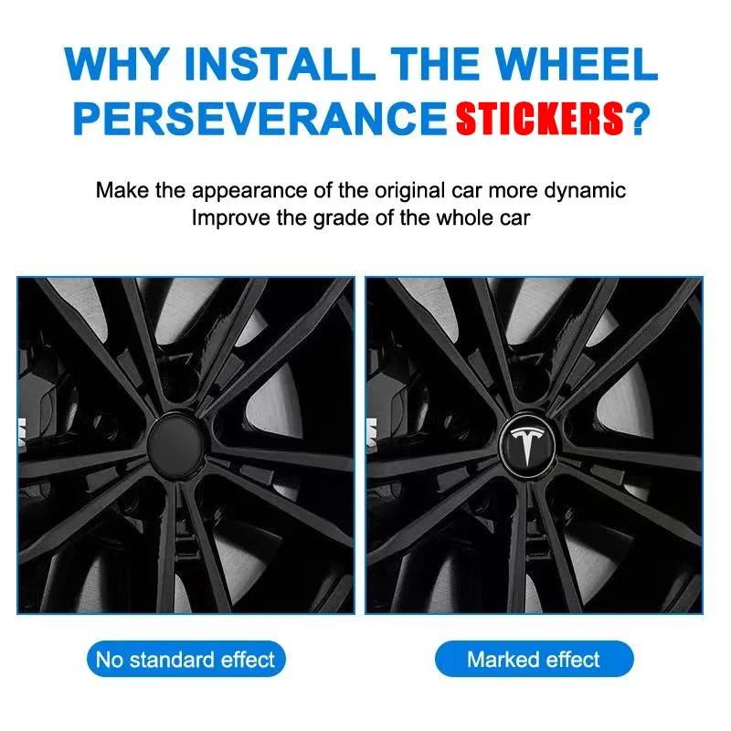 Car Sticker 2025 Hot 4pcs 56mm Tesla Hub Cap Center Cap Logo Stickers - Waterproof Durable Decals for Model 3/Y/S/X, Car Wheel P