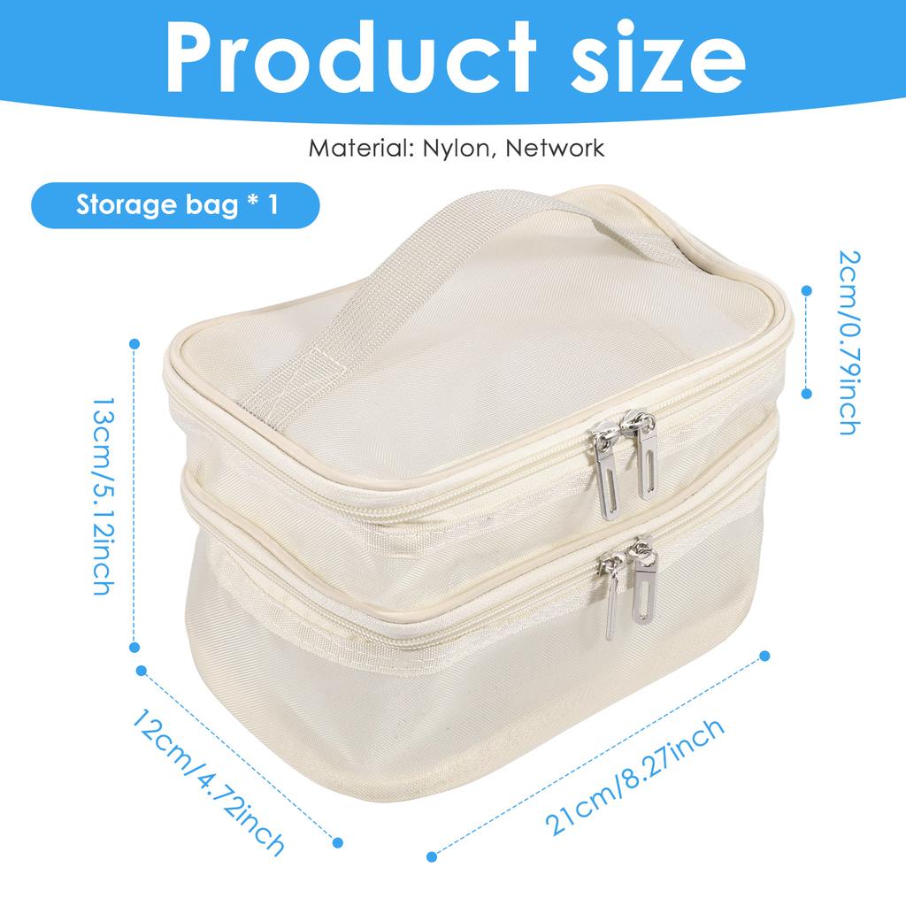 Kosmetiktasche mit großem Fassungsvermögen aus Mesh, doppellagig, transparent, Reise-Kulturbeutel mit Griff, tragbarer Make-up-Organizer für Damen