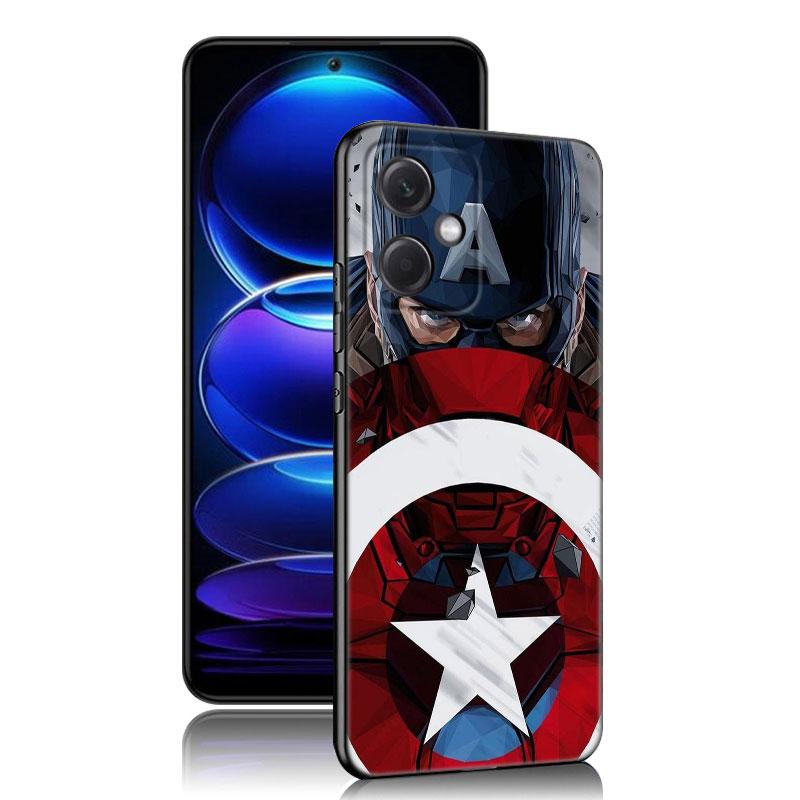 Captain America Black Silicone Phone Case For Xiaomi Redmi Note 10 11 11S 12 13 4G 8 9 11T Pro 5G Plus 8T 9S 10S 12S