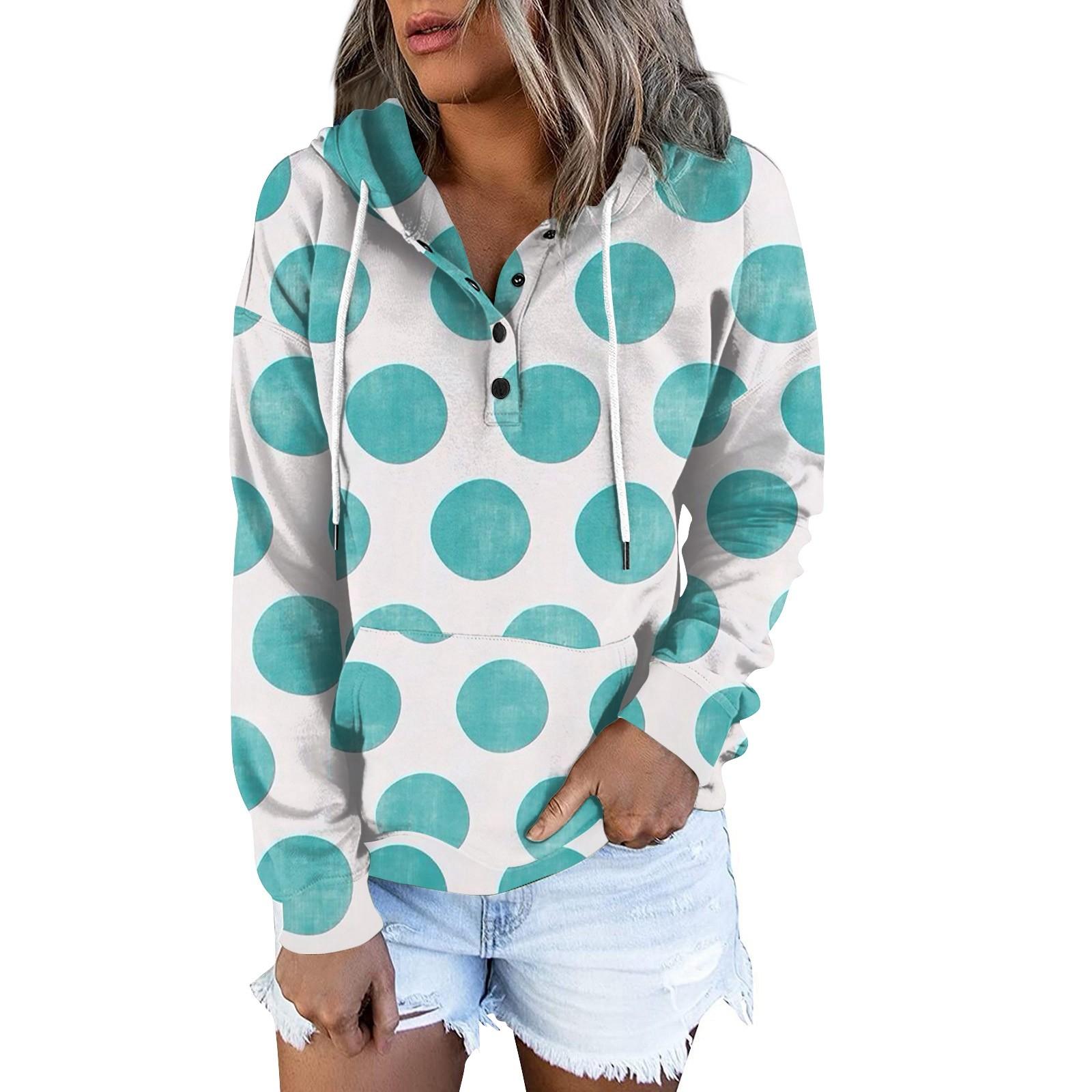 

Женские пуловеры с капюшоном, топы с принтом, повседневные толстовки с карманами на пуговицах и длинными рукавами XL белый