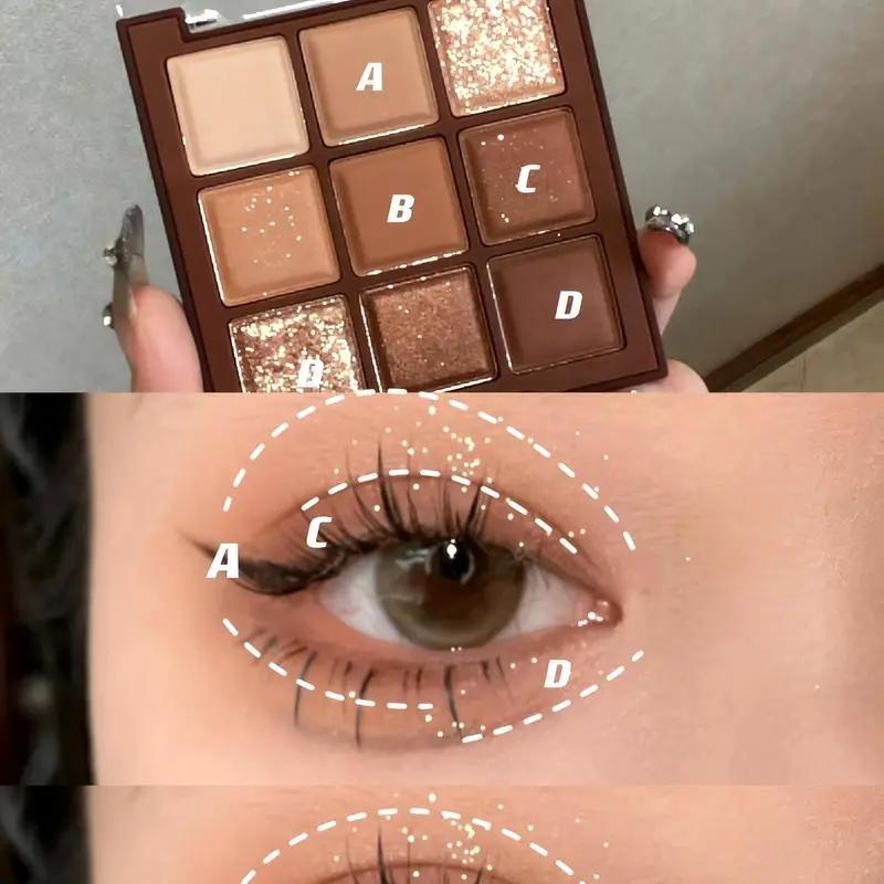 9 Colors Chocolate Eye Shadow Palette Pearly Matte Earth Color Eyeshadow Pallete Shiny Sequins Eye Pigments Lasting Makeup