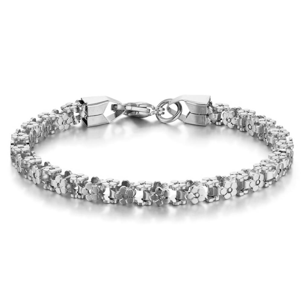 Punk Bicycle Chain Link Bracelet Female 5mm Gold Silver Color Stainless Steel Flower Shape Hand Chains For Women Jewelry Gift