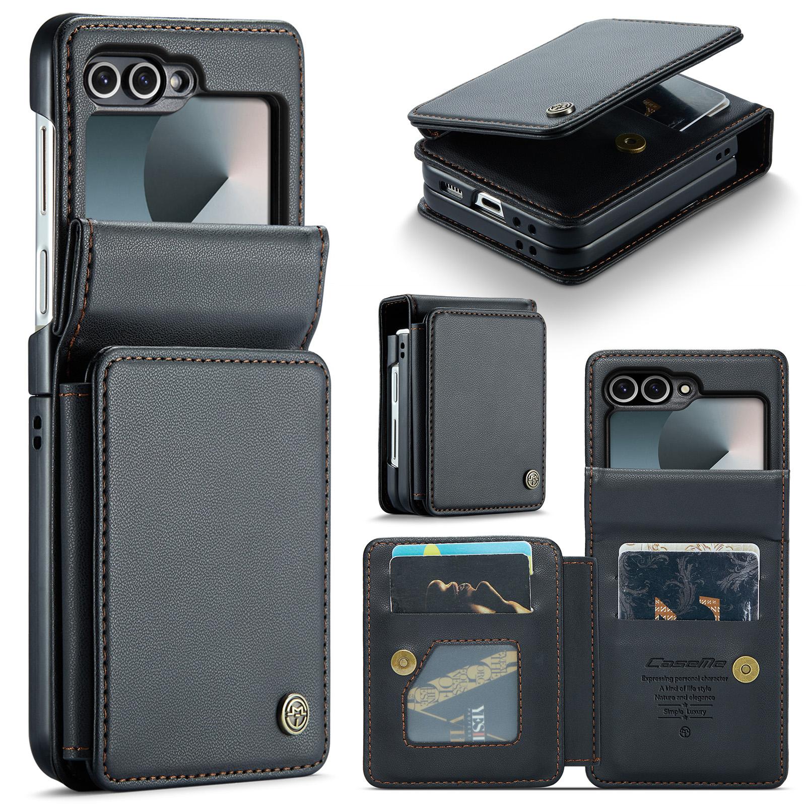 

For Samsung Galaxy Z Flip7 FE 5G Case with RFID Blocking 5 Card Slots CASEME C22 Leather Back Cover Black