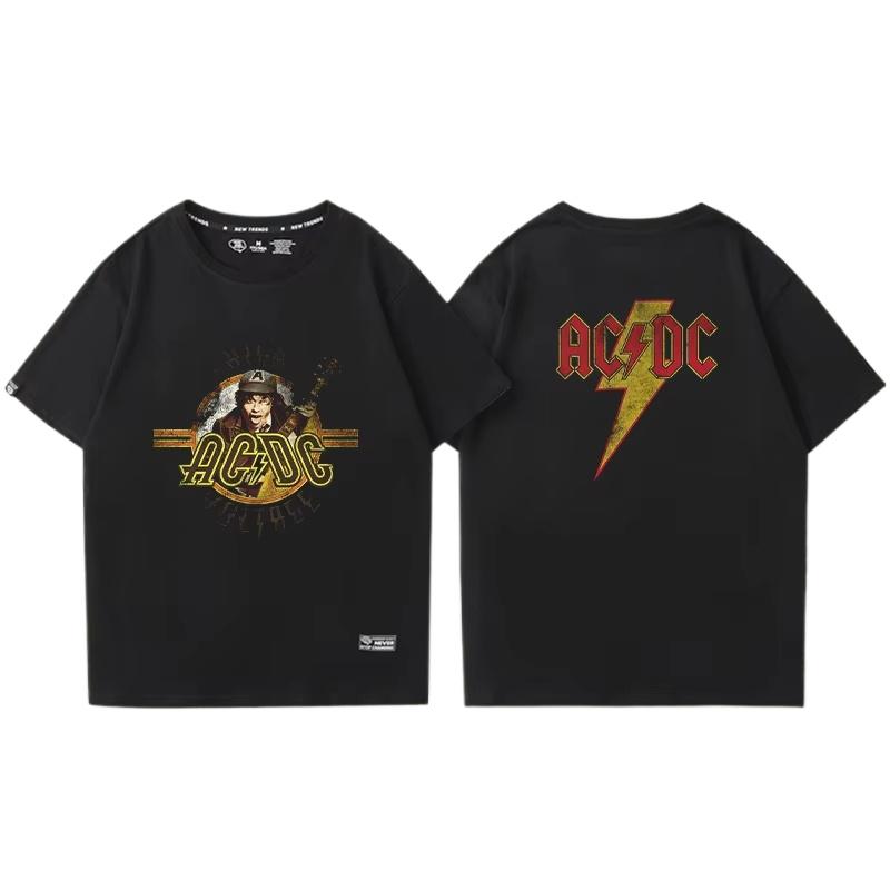 ACDC Bands Shortsleeved  Tshirts for Both Men and Women Retro Printed Metal Rock Trendy Ins Shortsleeved