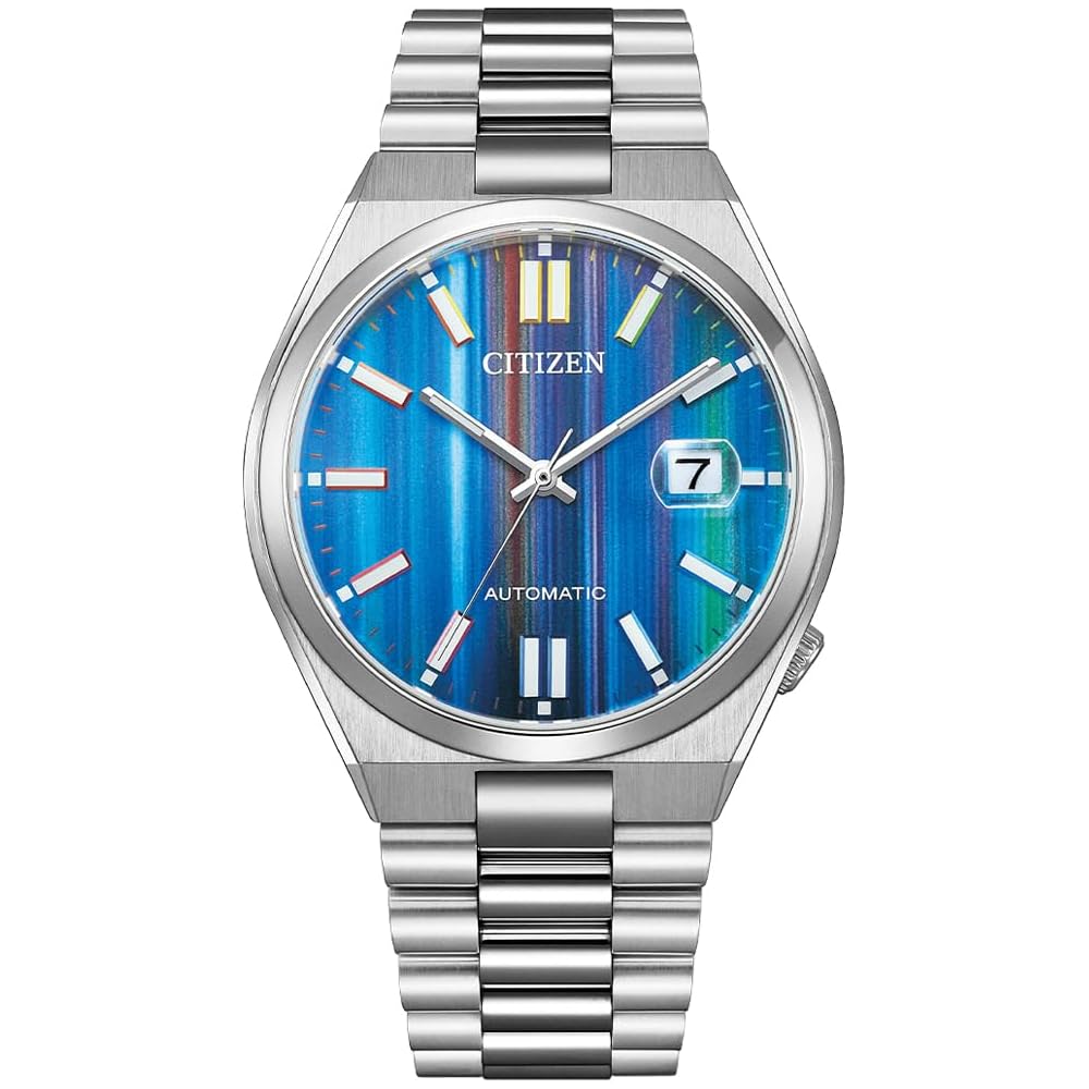 Citizen Tsuyosa Automatic Men's Watch NJ0151-53W Sapphire Glass Multicolor Rainbow Index Silver