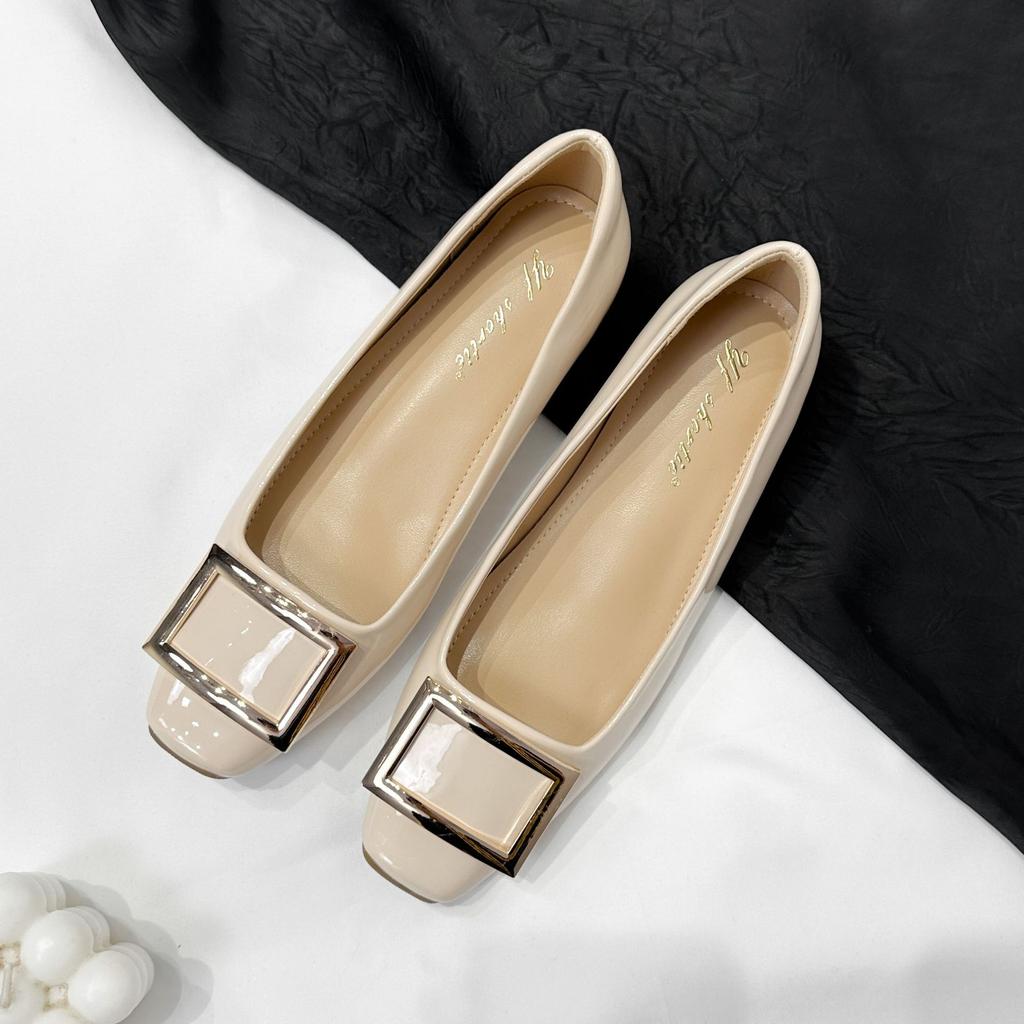 Height Increase 5cm Metal Square Buckle Classic Patent Leather Flat Shoes Women's 2025 New French Square Head Shallow Mouth Single Shoes