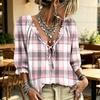 Women's Plaid Print V-Neck Blouse with Ruffle Trim, Tie Front and for Casual Wear