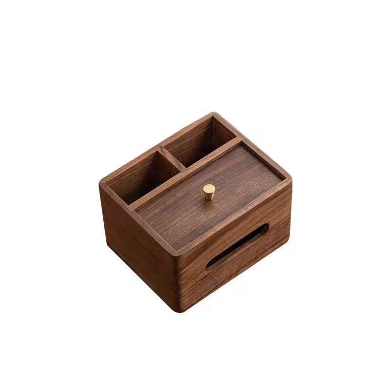 Multifunctional Solid Wood Desktop Organizer - Tissue Holder & Stationery Compartment