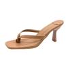 Fashion Square Toe Clip Sandals for Women 2025 Summer New High Heel Flip-flops Large Size Slim Heel Women's Outdoor Leather Slippers